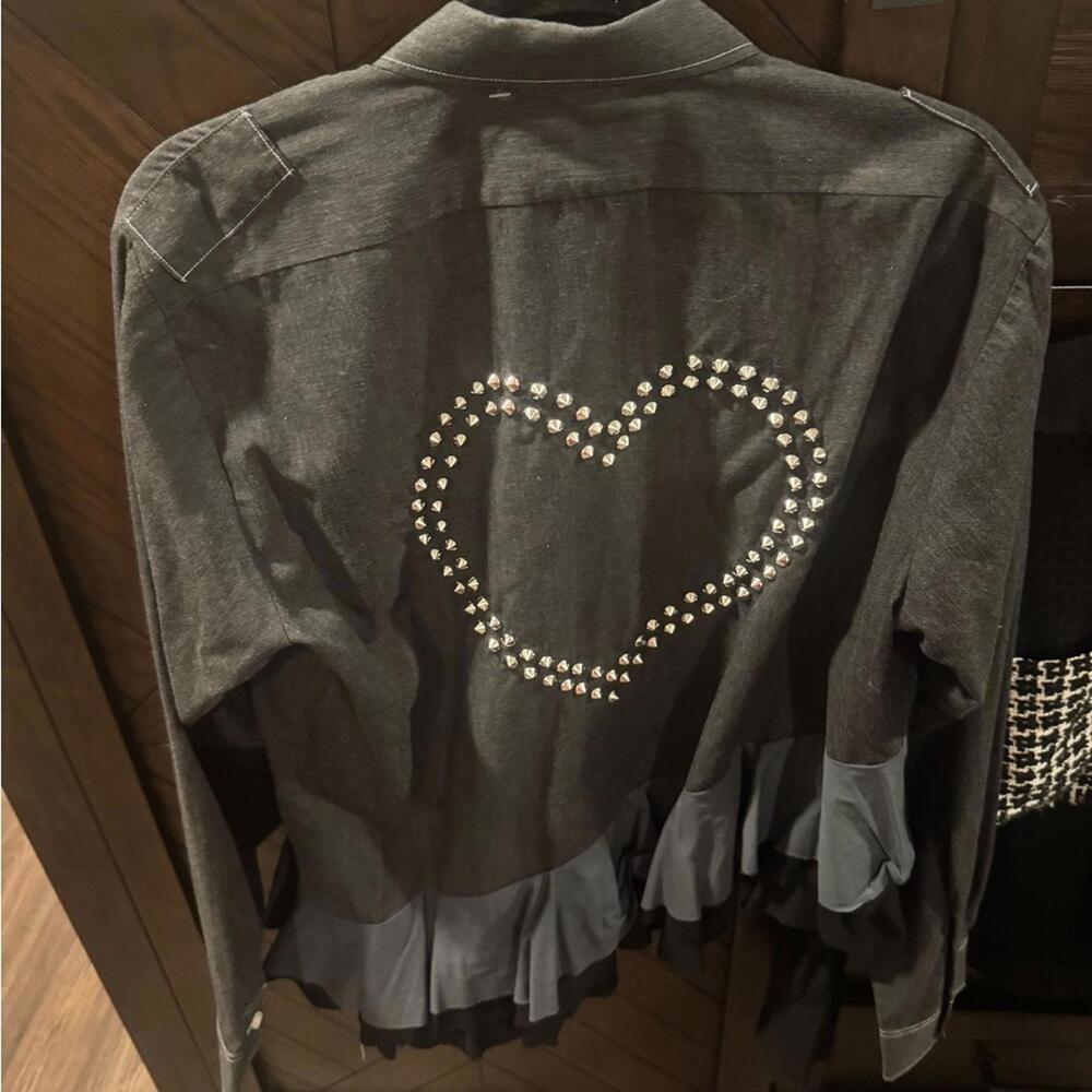 NWT Free People Tricia Fix Asymmetrical Ruffle Studded Heart top L - Picture 3 of 5